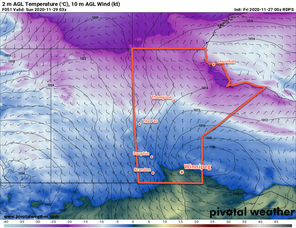 RDPS 2m Temperature Forecast valid 03Z Sunday November 29, 2020