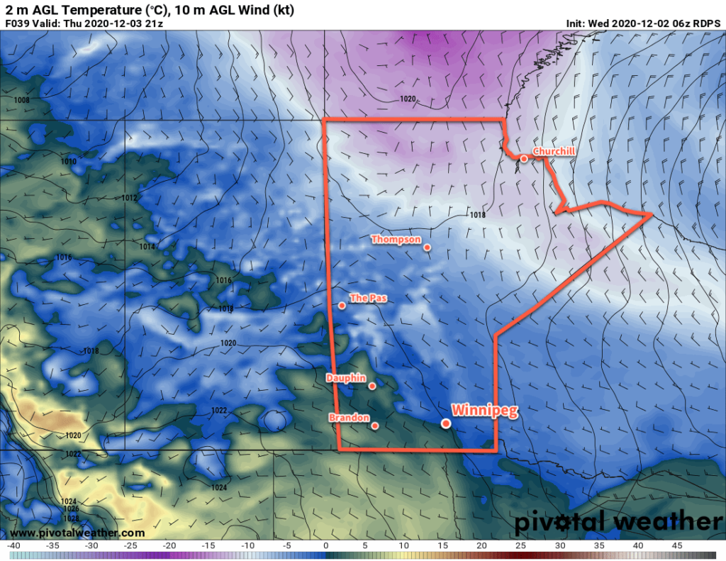 RDPS 2m Temperature Forecast valid 21Z Thursday December 3, 2020