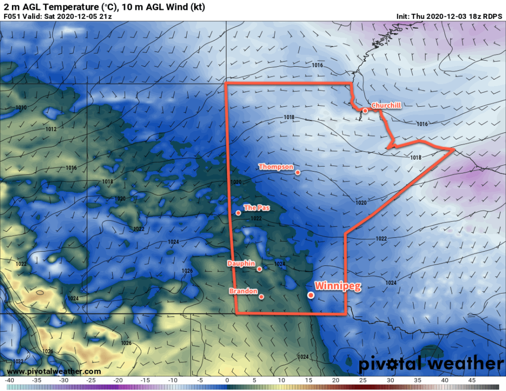 RDPS 2m Temperature Forecast valid at 21Z Saturday December 5, 2020