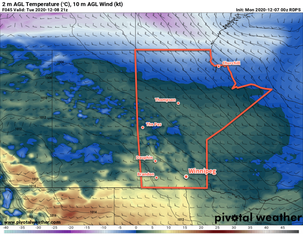 RDPS 2m Temperature Forecast valid 21Z Tuesday December 8, 2020