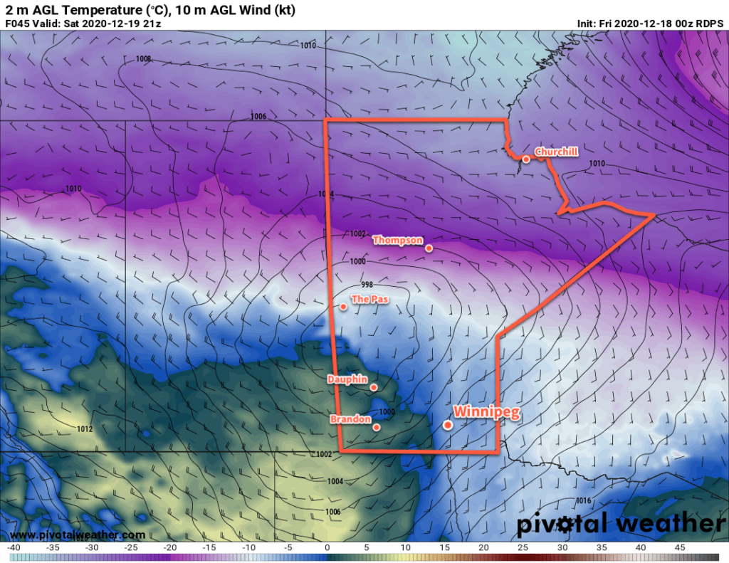 RDPS 2m Temperature Forecast valid 21Z Saturday December 19, 2020