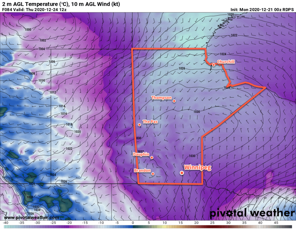 RDPS 2m Temperature Forecast valid 12Z Thursday December 24, 2020