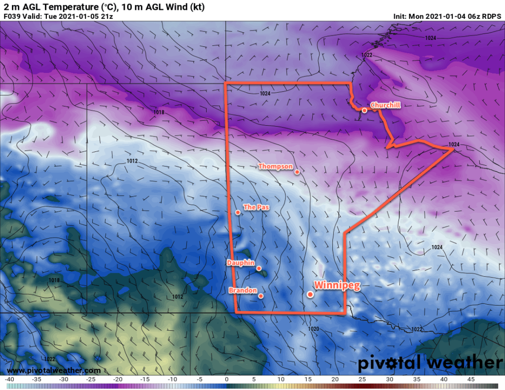 RDPS 2m Temperature Forecast valid 21Z Tuesday January 5, 2021