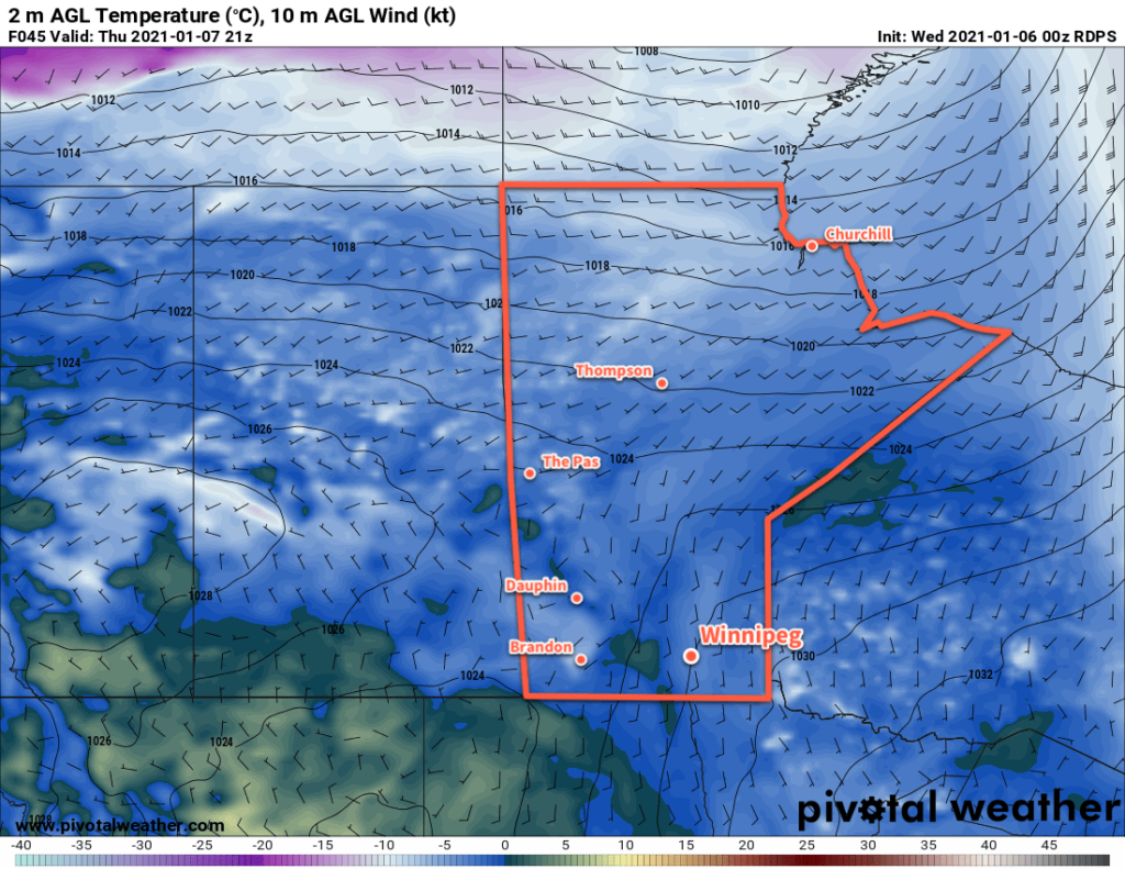 RDPS 2m Temperature Forecast valid 21Z Thursday January 7, 2021