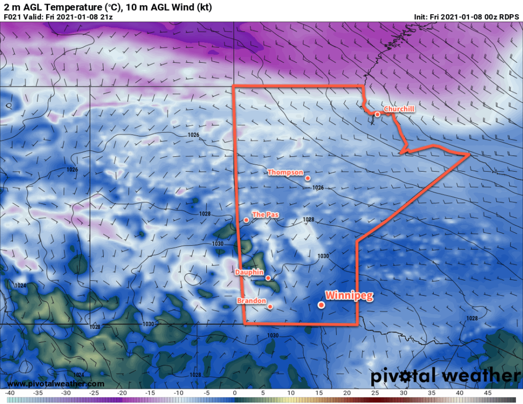 RDPS 2m Temperature Forecast valid 21Z Friday January 8, 2021