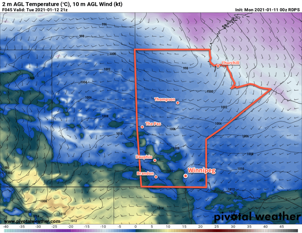 RDPS 2m Temperature Forecast valid 21Z Tuesday January 12, 2021