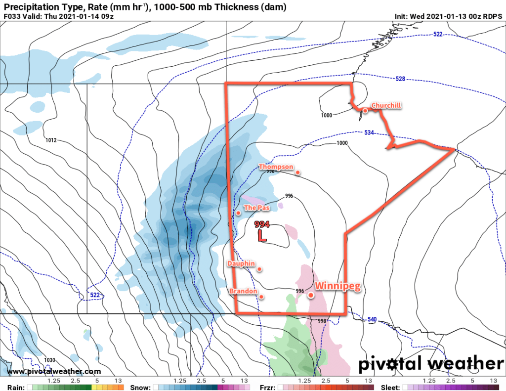 RDPS Precipitation Type/Rate Forecast valid 09Z Thursday January 14, 2021