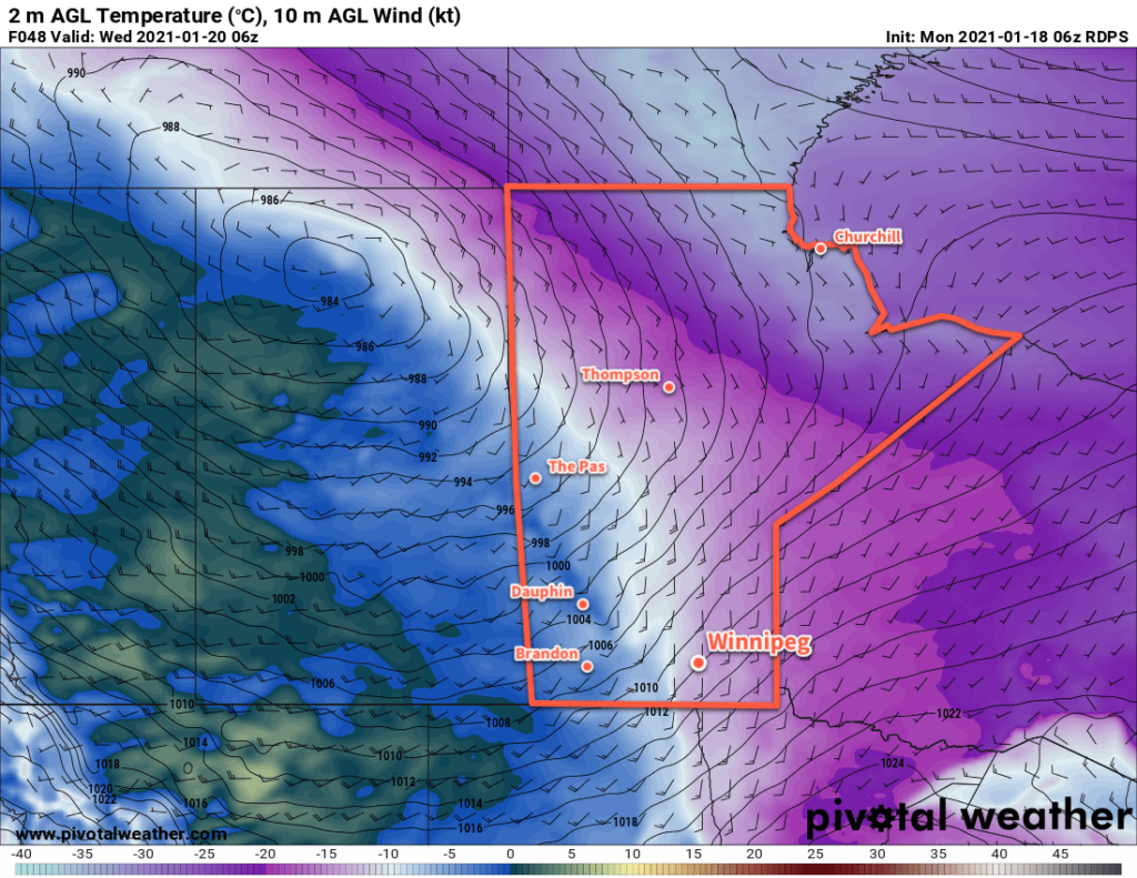 RDPS 2m Temperature Forecast valid 06Z Wednesday January 20, 2021