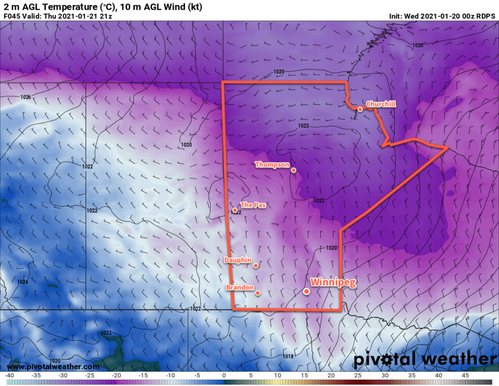 RDPS 2m Temperature Forecast valid 21Z Thursday January 21, 2021