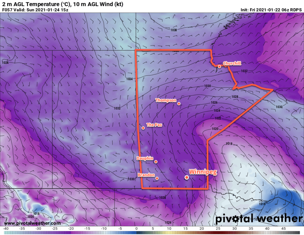 RDPS 2m Temperature Forecast valid 15Z Sunday January 24, 2021