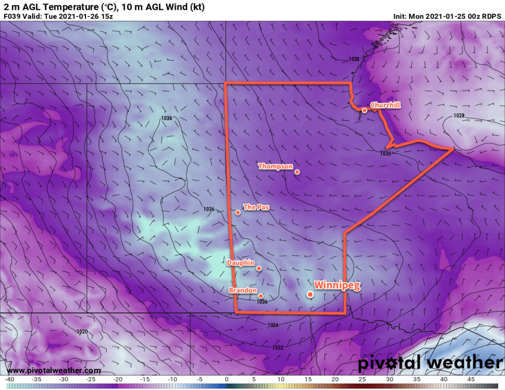 RDPS 2m Temperature Forecast valid 15Z Tuesday January 26, 2021