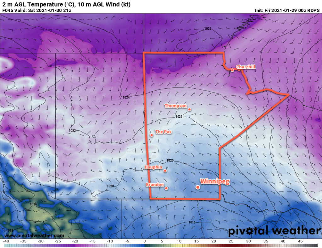 RDPS 2m Temperature Forecast valid 21Z Saturday January 30, 2021