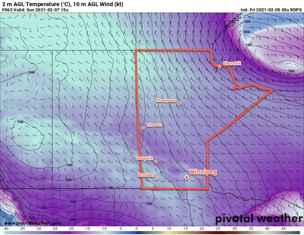 RDPS 2m Temperature Forecast valid 15Z Sunday February 7, 2021