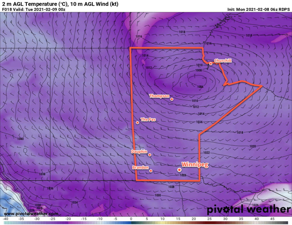 RDPS 2m Temperature Forecast valid 00Z Tuesday February 9, 2021