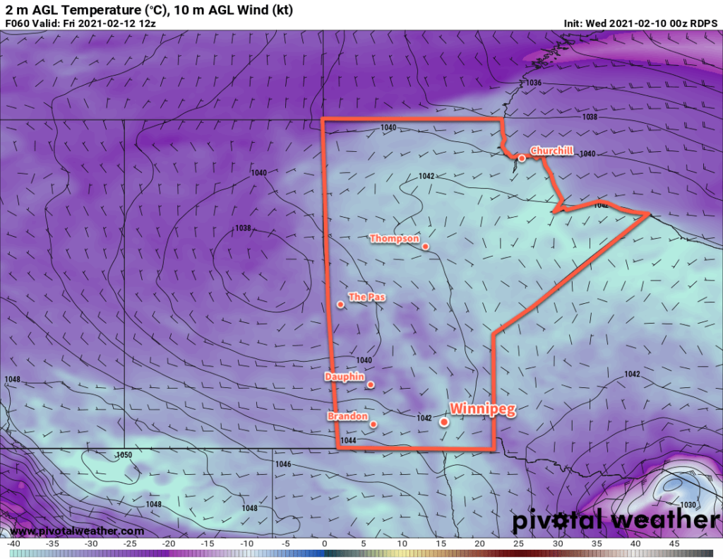 RDPS 2m Temperature Forecast valid 12Z Friday February 12, 2021