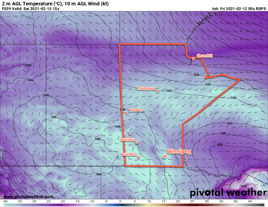 RDPS 2m Temperature Forecast valid 15Z Saturday February 13, 2021