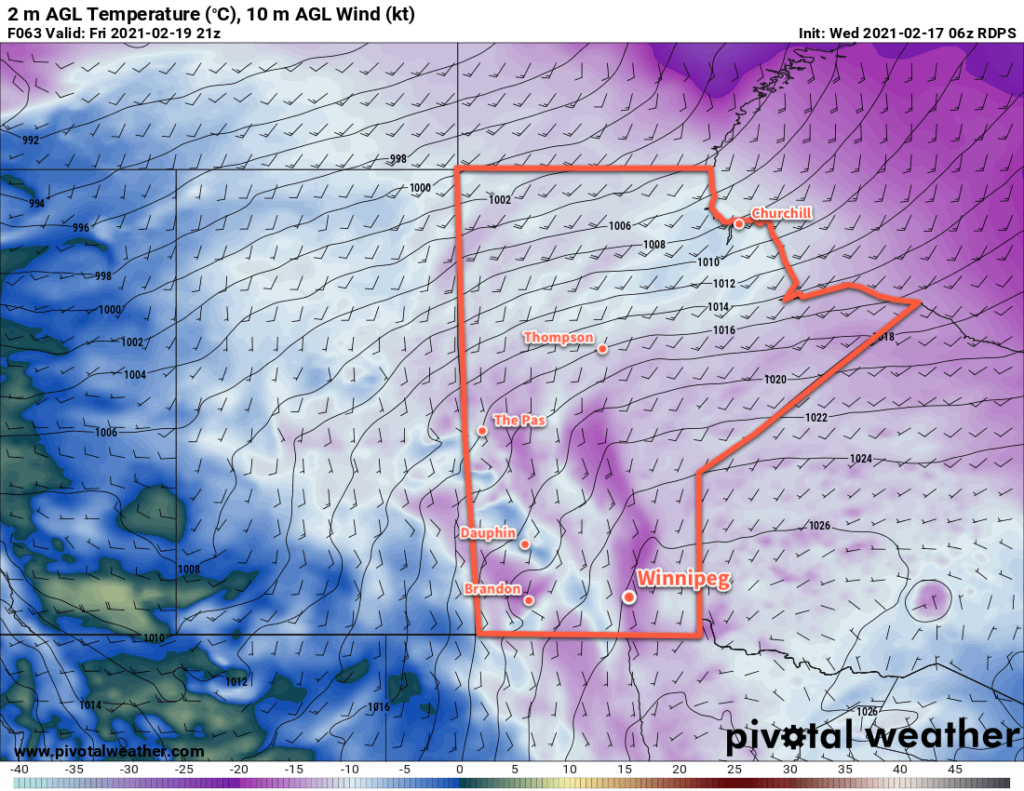 RDPS 2m Temperature Forecast valid 21Z Friday February 19, 2021