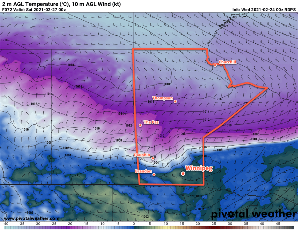 RDPS 2m Temperature Forecast valid 00Z Saturday February 27, 2021