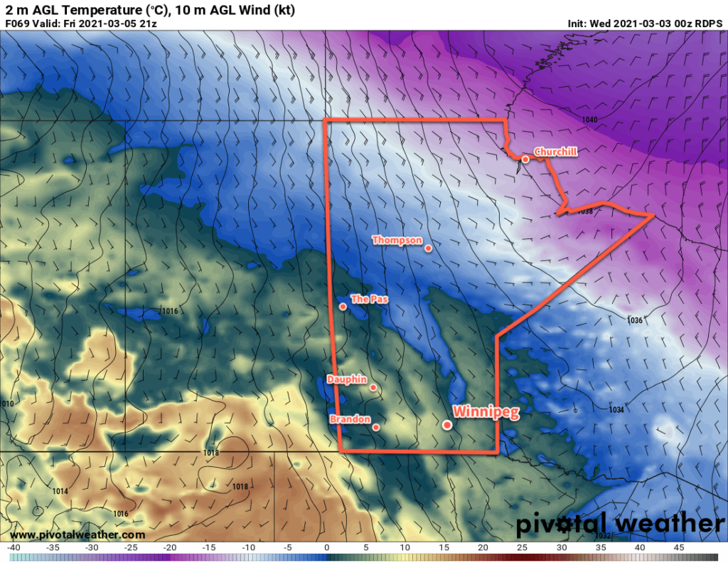 RDPS 2m Temperature Forecast valid 21Z Friday March 3, 2021