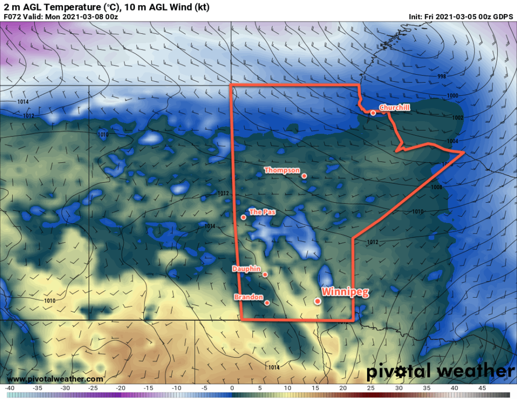 GDPS 2m Temperature Forecast valid 00Z Monday March 8, 2021