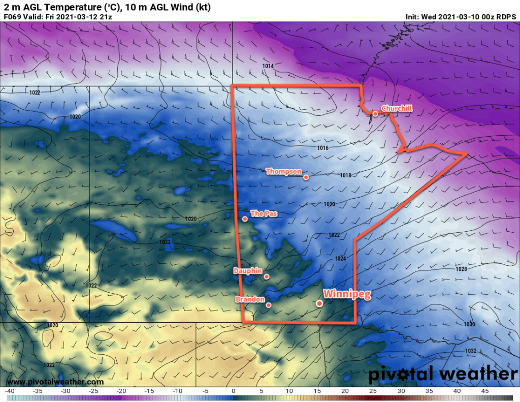 RDPS 2m Temperature Forecast valid 21Z Friday March 12, 2021