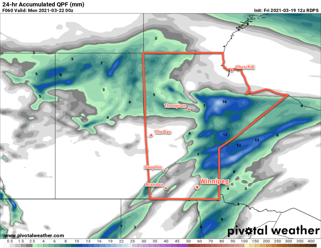 RDPS 24hr Accumulated QPF Forecast valid 00Z Monday March 22, 2021