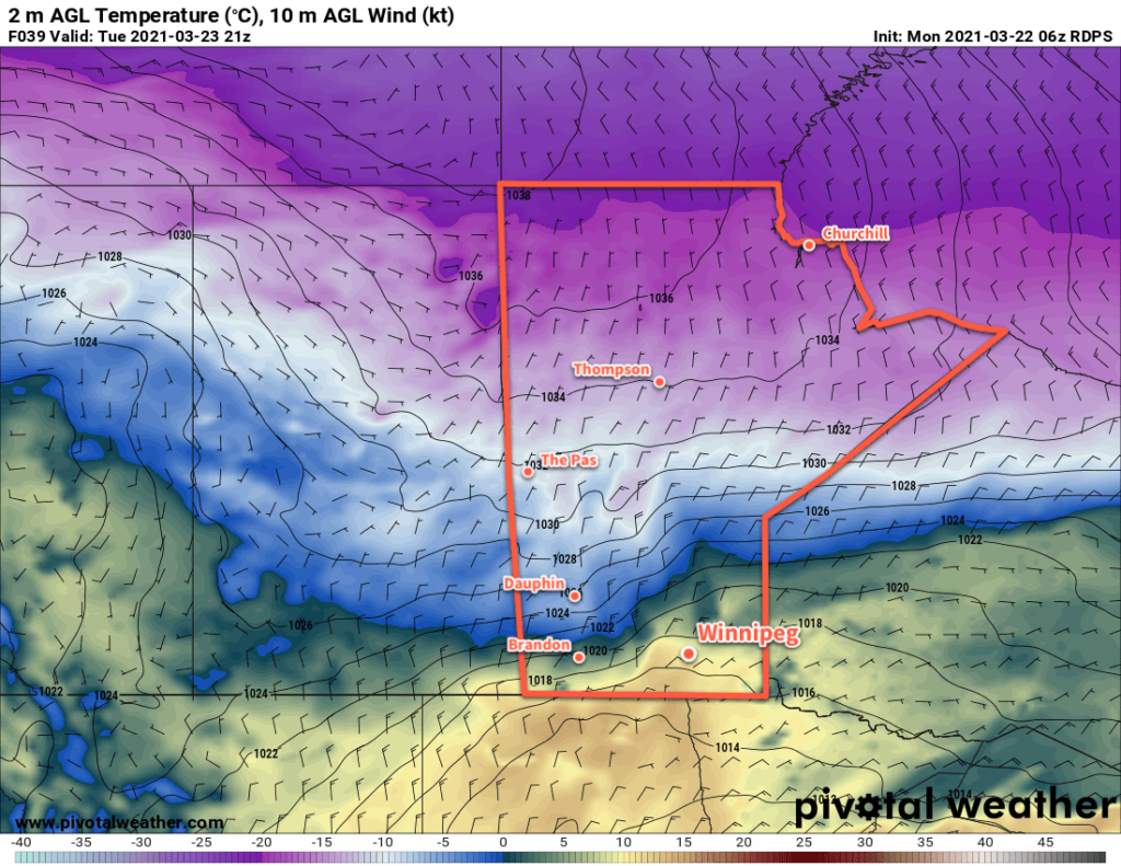 RDPS 2m Temperature Forecast valid 21Z Tuesday March 23, 2021