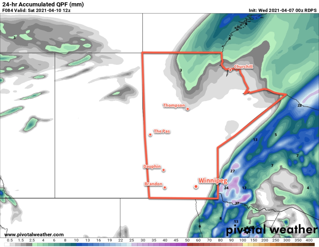 RDPS 24hr. Accumulated Precipitation valid 12Z Saturday April 10, 2021