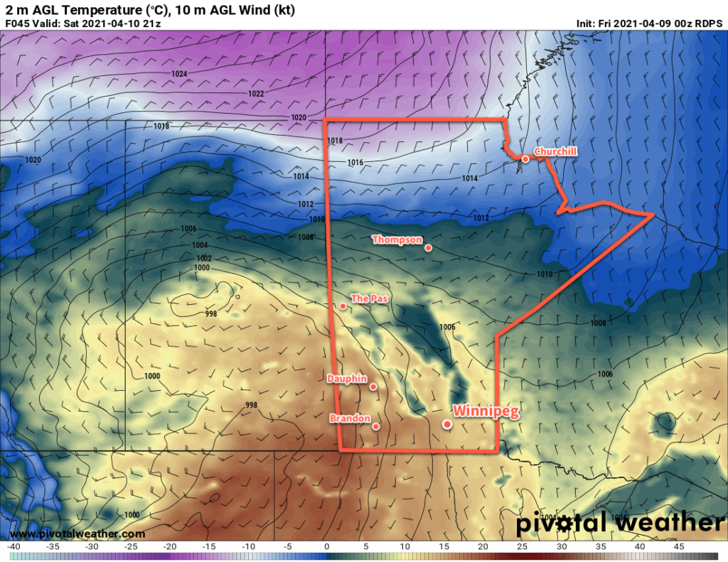 RDPS 2m Temperature Forecast valid Saturday April 10, 2021