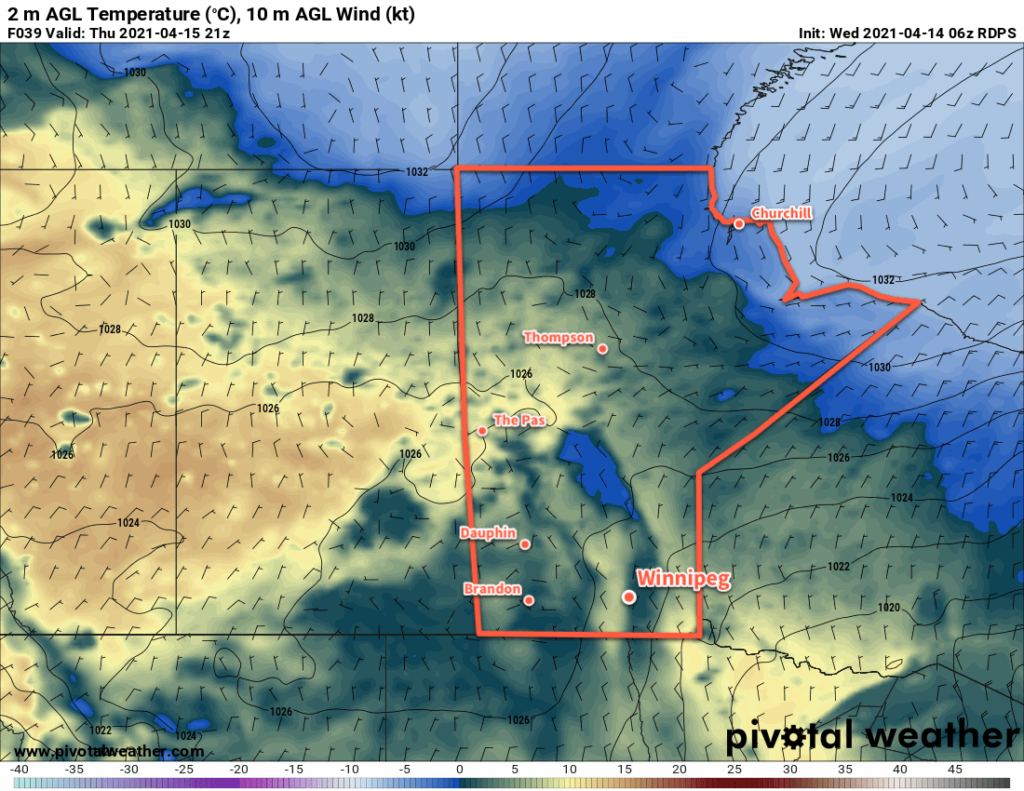 RDPS 2m Temperature Forecast valid 21Z Thursday April 15, 2021