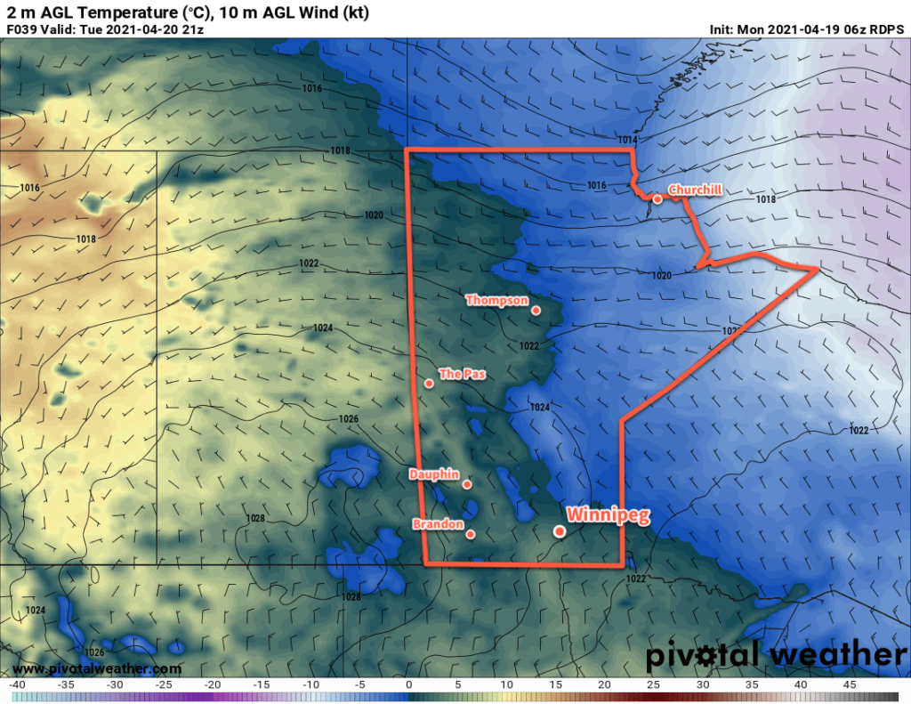 RDPS 2m Temperature Forecast valid 21Z Tuesday April 20, 2021