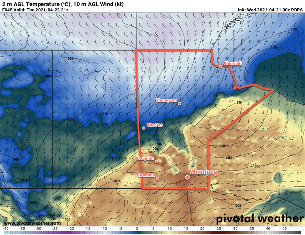 RDPS 2m Temperature Forecast valid 21Z Thursday April 22, 2021