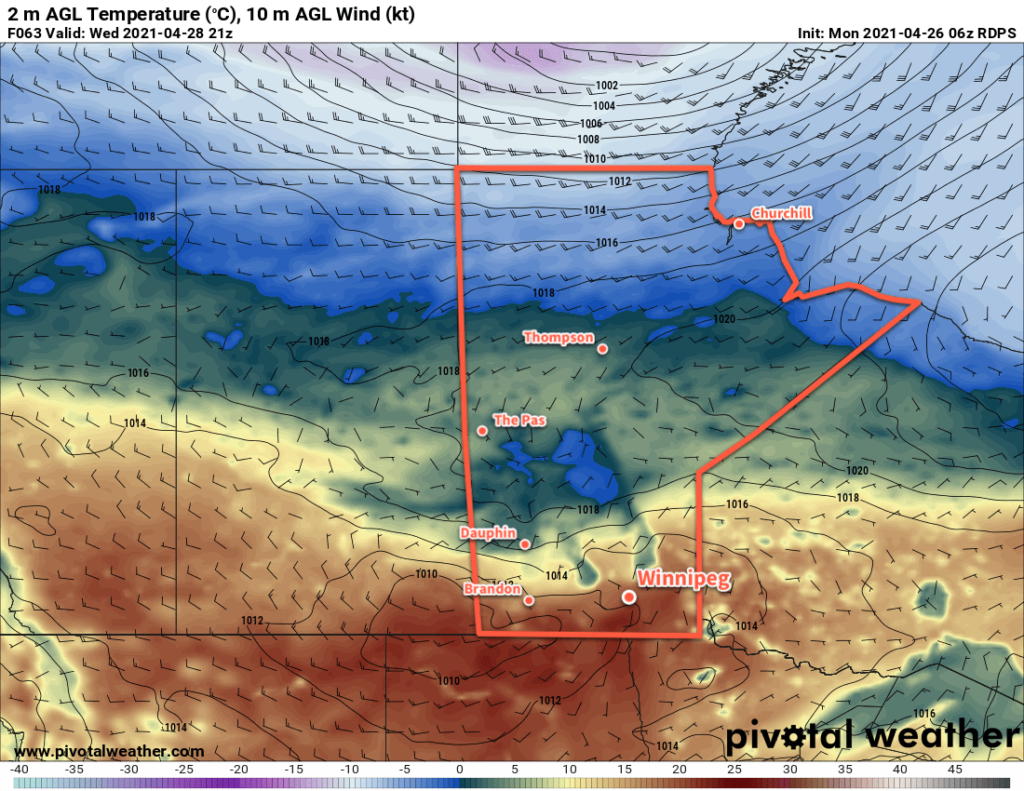 RDPS 2m Temperature Forecast valid 21Z Wednesday April 28, 2021