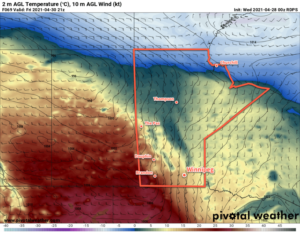 RDPS 2m Temperature Forecast valid 21Z Friday April 30, 2021