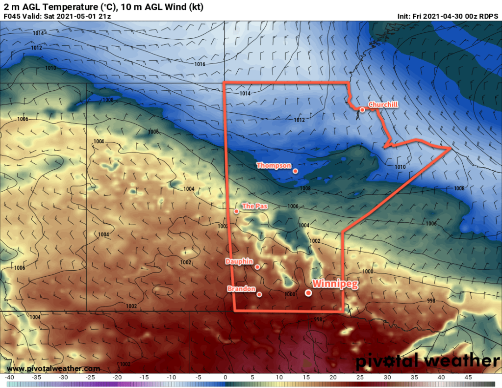 RDPS 2m Temperature Forecast valid 21Z Saturday May 1, 2021