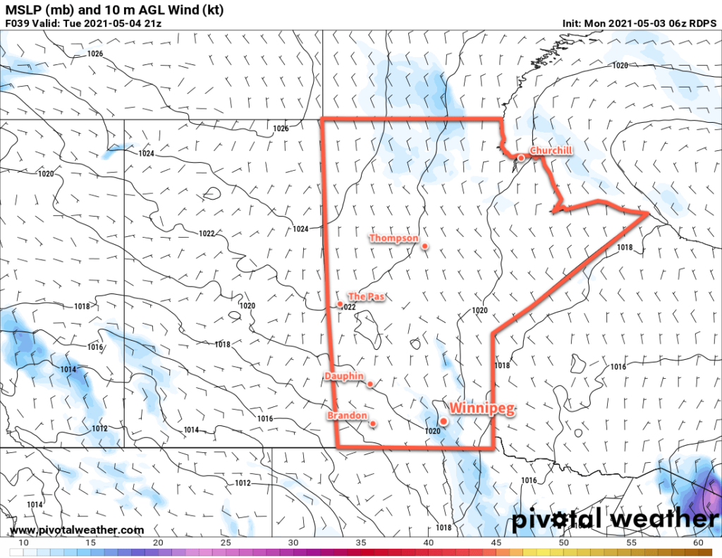 RDPS MSLP and 10m AGL Wind Forecast valid 21Z Tuesday May 4, 2021