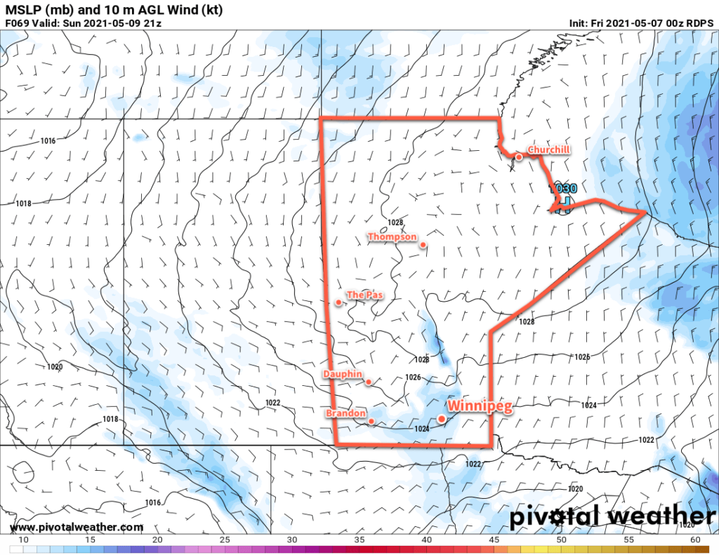 RDPS MSLP and 10 m Wind Forecast valid 21Z Sunday May 9, 2021