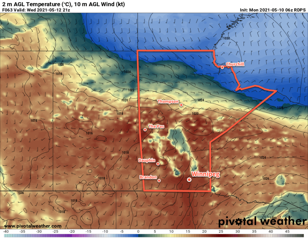 RDPS 2m Temperature Forecast valid 21Z Wednesday May 12, 2021