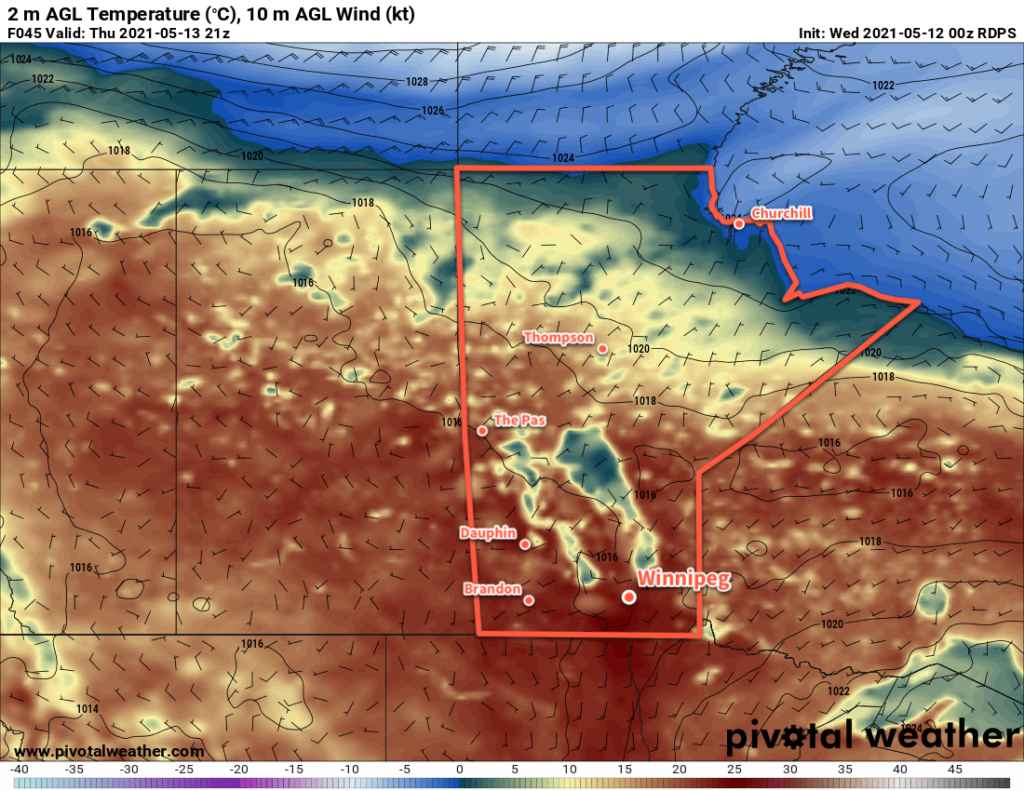 RDPS 2m Temperature Forecast valid 21Z Thursday May 13, 2021