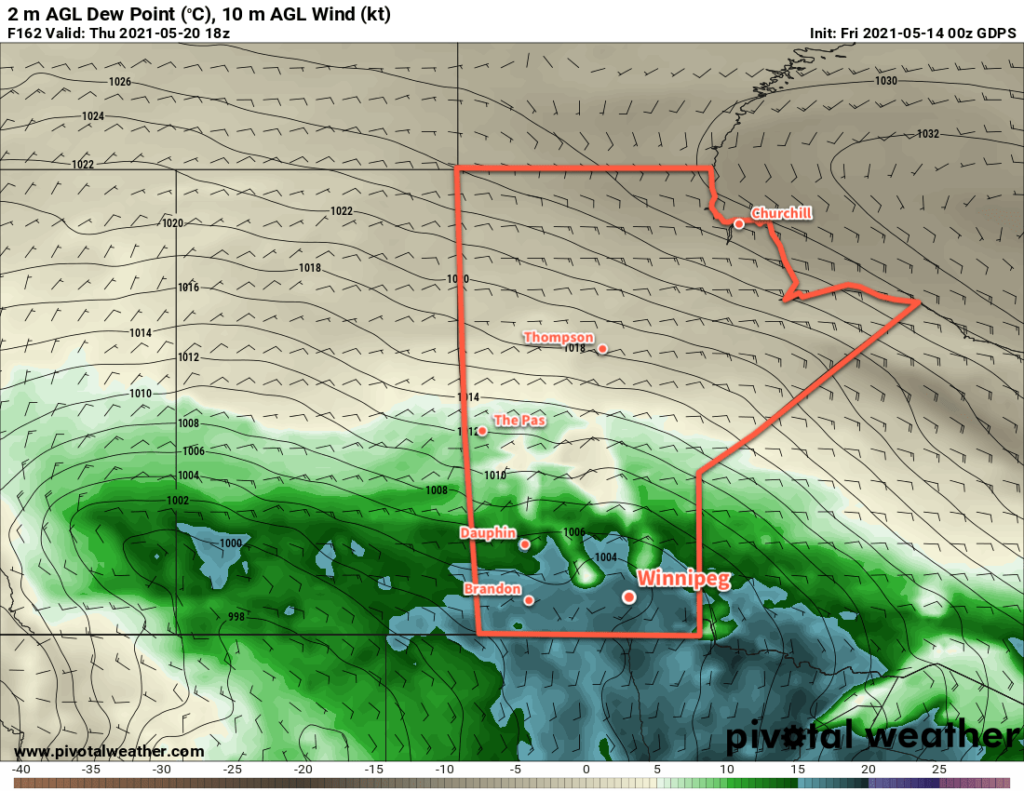 GDPS 2m Dew Point Forecast valid 18Z Thursday May 20, 2021