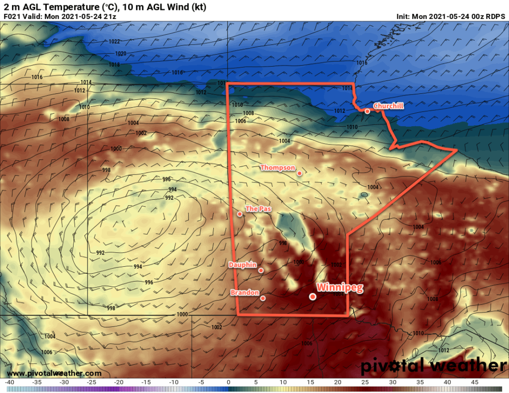 RDPS 2m Temperature Forecast valid 21Z Monday May 24, 2021