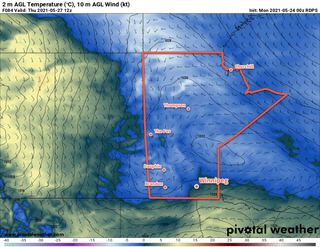 RDPS 2m Temperature Forecast valid 12Z Thursday May 27, 2021