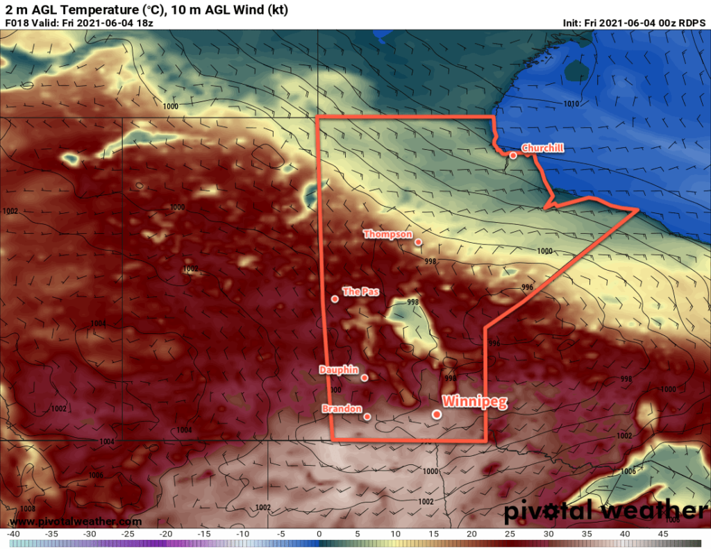 RDPS 2m Temperature Forecast valid 18Z Friday June 4, 2021