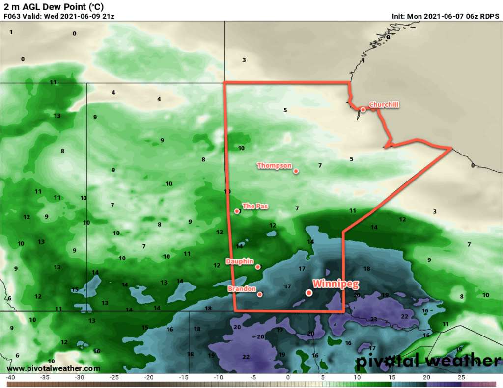 RDPS 2m Dew Point Forecast valid 21Z Wednesday June 9, 2021