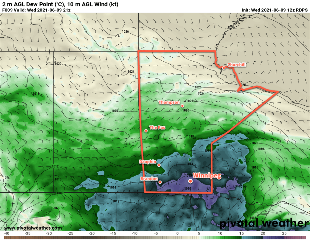 RDPS 2m Dew Point Forecast valid 21Z Wednesday June 9, 2021