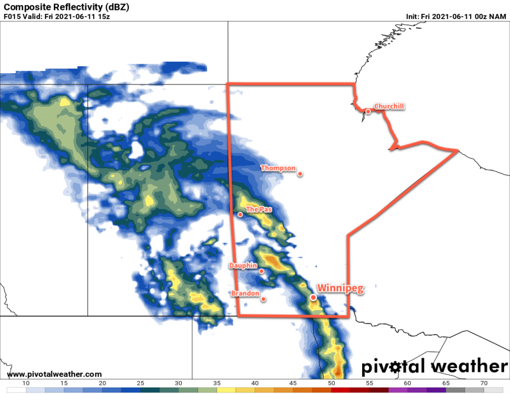 NAM Simulated Reflectivity Forecast valid 15Z Friday June 11, 2021