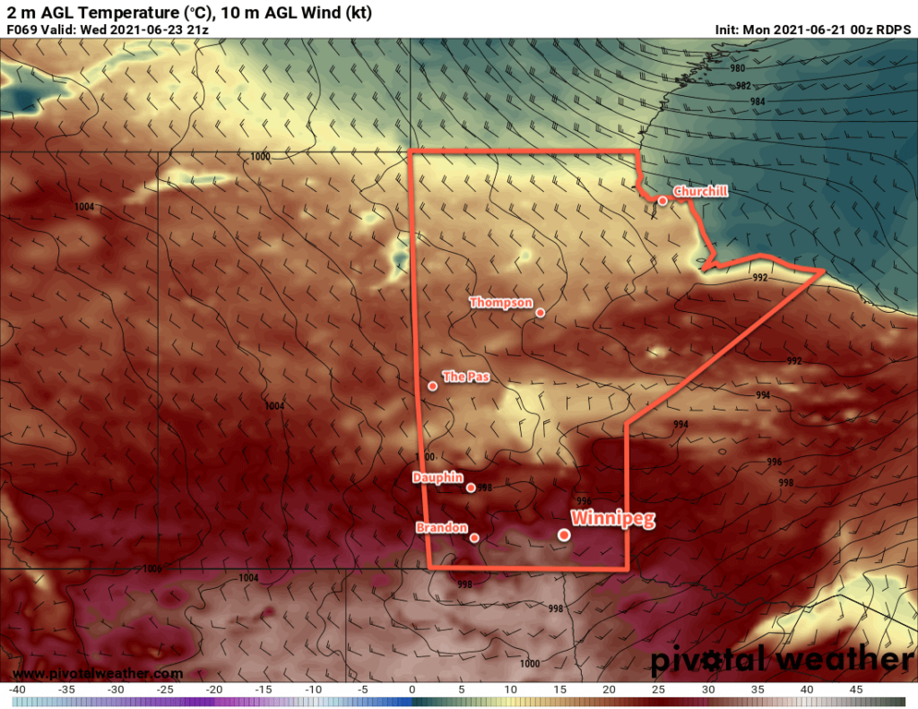 RDPS 2m Temperature Forecast valid 21Z Wednesday June 23, 2021