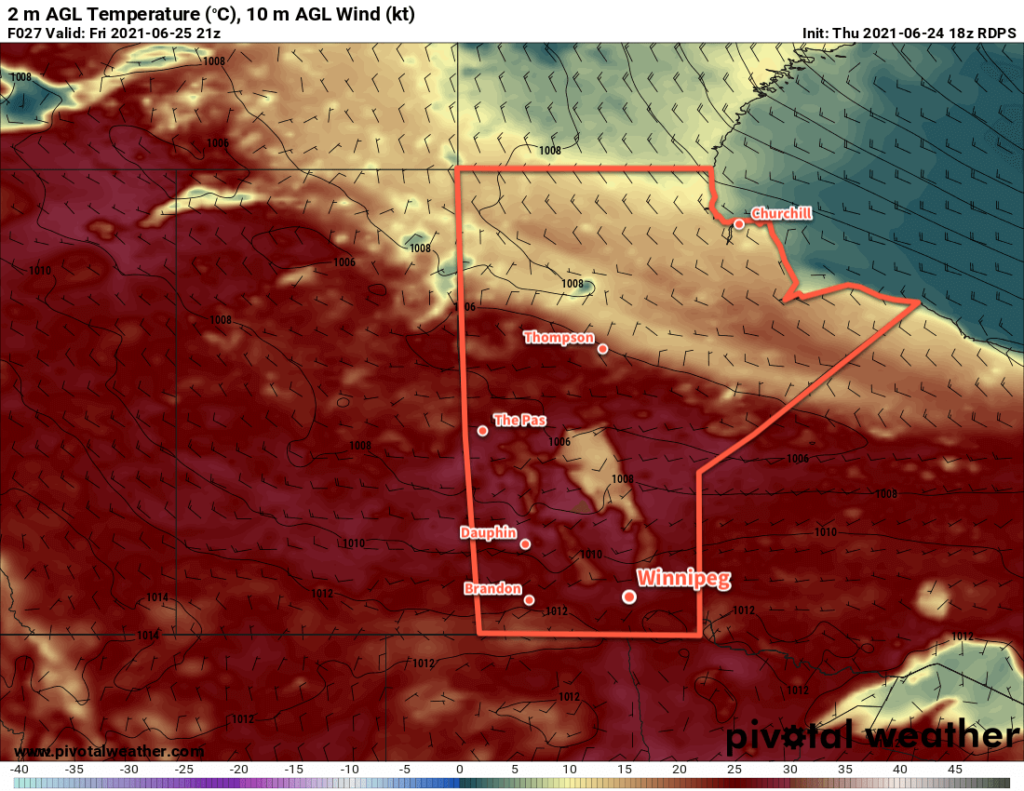 RDPS 2m Temperature Forecast valid 21Z Friday June 25, 2021