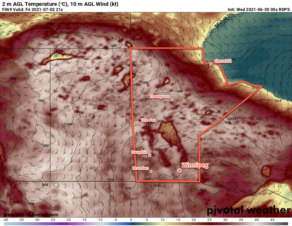 RDPS 2m Temperature Forecast valid 21Z Friday July 2, 2021