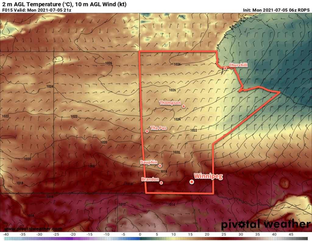 RDPS 2m Temperature Forecast valid 21Z Monday July 5, 2021